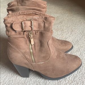 Tan booties with buckle